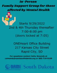 In-person Family Support Group for those affected by Mental Illness flyer