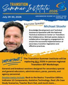 Poster advertising the Transition Summer Institute 2026 with keynote speaker Michael Stoehr and the dates July 29–30, 2026.